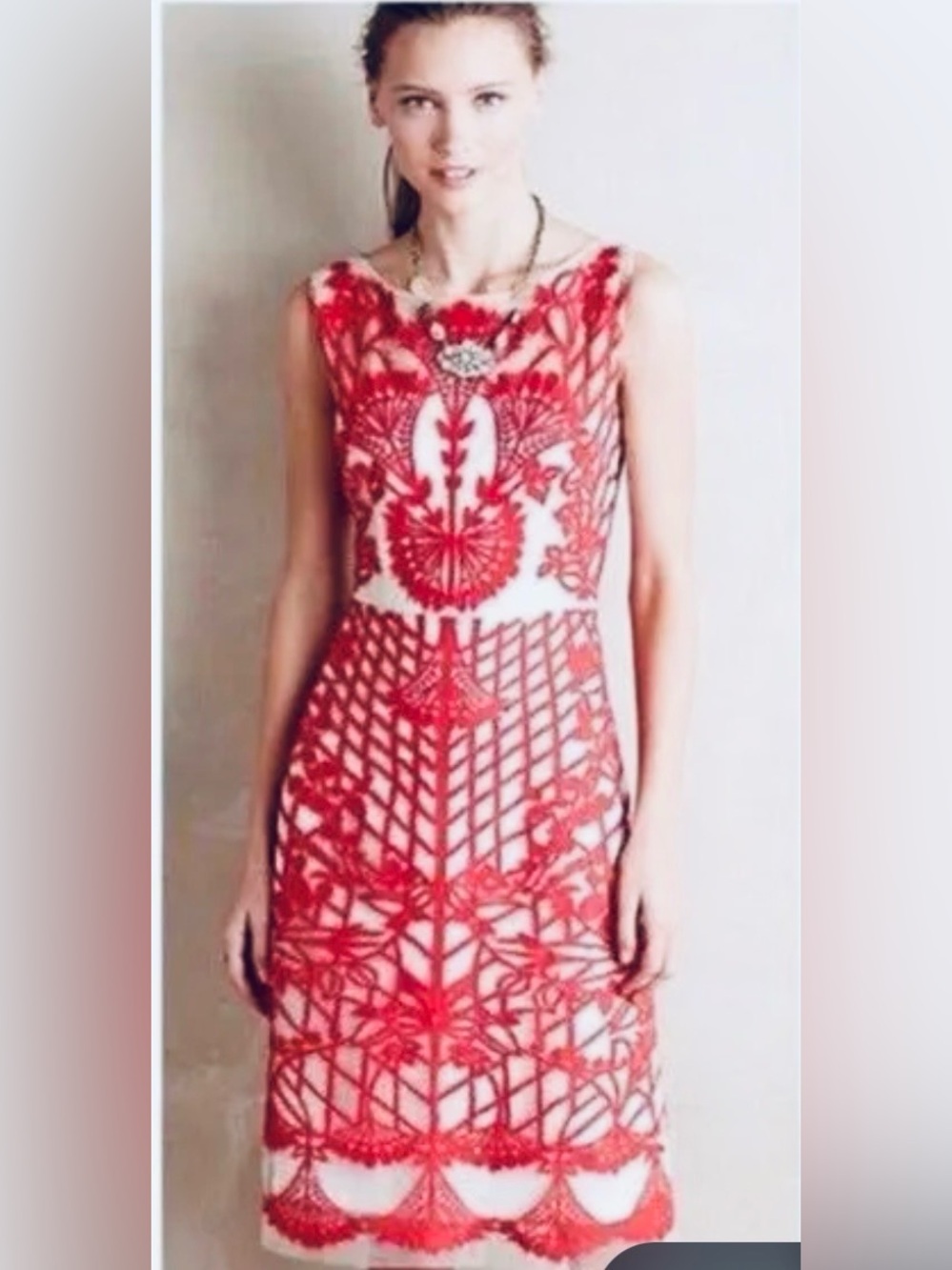 Geisha design Sleeveless Mini Dress with Red Embroidered Overlay